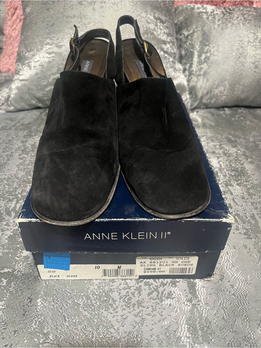 Anne Klein Black Suede Slingback Heels